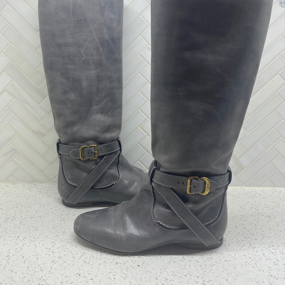 Chloe Grey Leather Knee High Riding Boots 36.5 - Picture 2 of 13